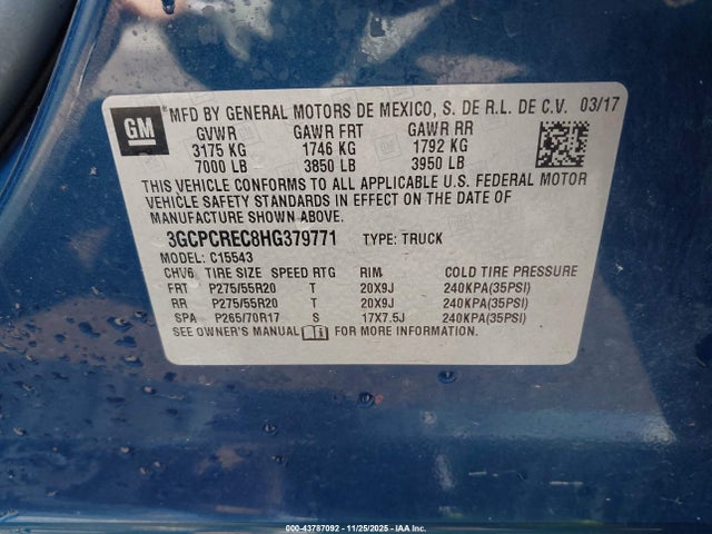 2017 CHEVROLET SILVERADO 1500 3GCPCREC8HG379771 Photo 8