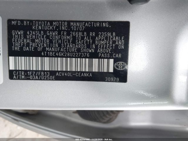 2008 TOYOTA CAMRY 4T1BE46K28U227376 Photo 8