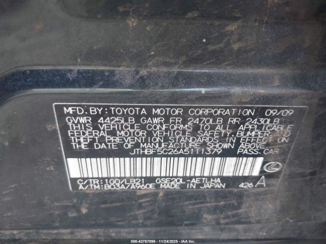 2010 LEXUS IS 250 JTHBF5C26A5111379 Photo 8