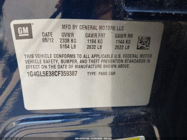 2012 BUICK LACROSSE 1G4GL5E38CF359387 Photo 8