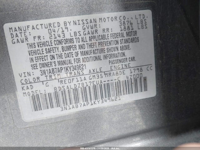 Nissan SENTRA SV 2019 3N1AB7AP1KY349621 Image 9