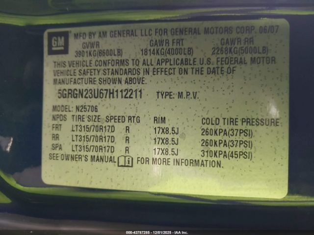 2007 HUMMER H2 SUV 5GRGN23U67H112211 Photo 8