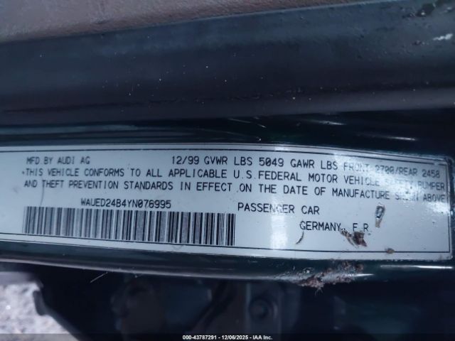 2000 AUDI A6 WAUED24B4YN076995 Photo 8