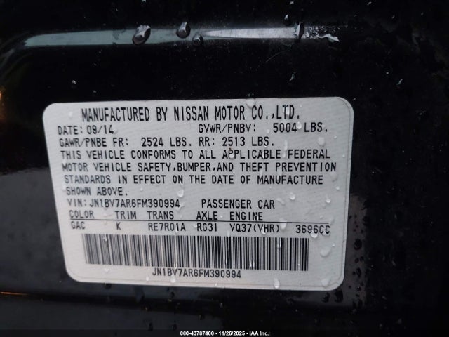 Aukcja sprzedaży 2015 Infiniti Q50 Premium, vin: JN1BV7AR6FM390994, numer aukcji: 43787400