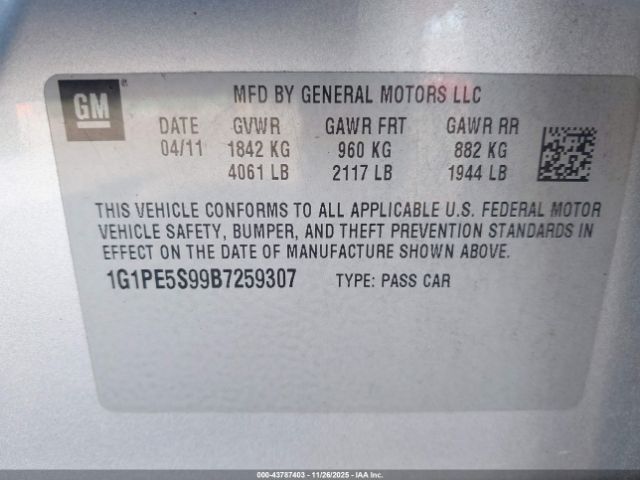 2011 CHEVROLET CRUZE 1G1PE5S99B7259307 Photo 8