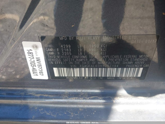 4S3GKAL63H3607194 Subaru Impreza 2.0i Sport