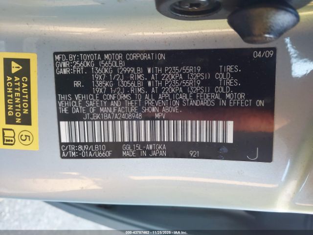 2010 LEXUS RX 350 JTJBK1BA7A2408948 Photo 8