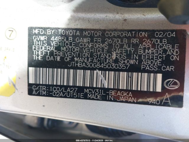 2004 LEXUS ES 330 JTHBA30G845030357 Photo 8