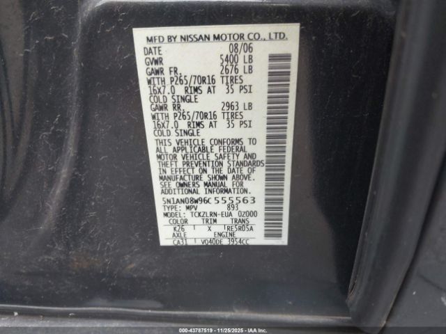 2006 NISSAN XTERRA 5N1AN08W96C555563 Photo 8