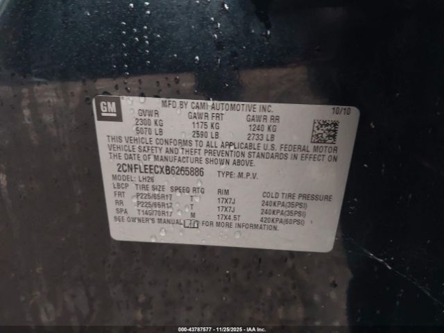 2011 CHEVROLET EQUINOX 2CNFLEECXB6265886 Photo 8
