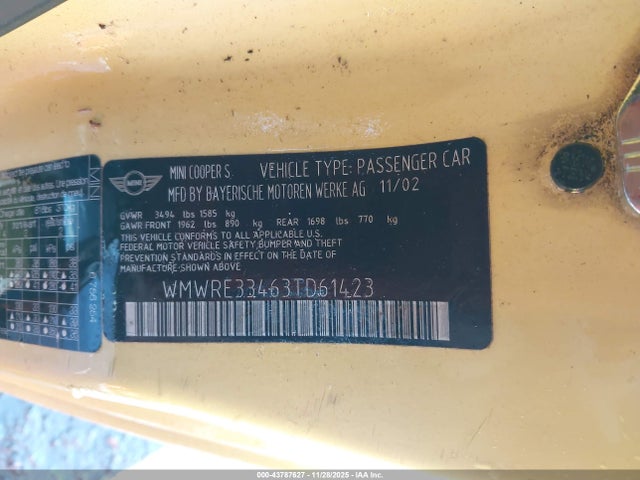 2003 MINI COOPER S WMWRE33463TD61423 Photo 8