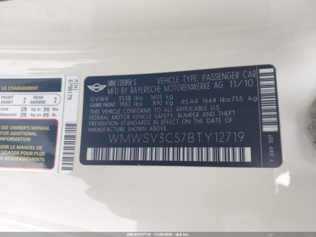 2011 MINI COOPER S WMWSV3C57BTY12719 Photo 8