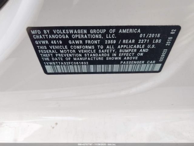 2015 VOLKSWAGEN PASSAT 1VWBT7A32FC061632 Photo 8