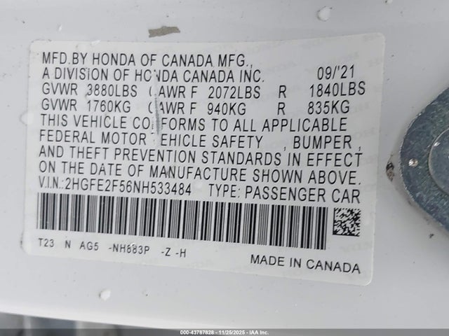 Honda Civic Sport 2022 2HGFE2F56NH533484 Image 9