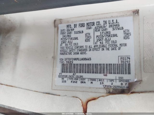 1990 FORD F150 1FTEF14N9LLA08665 Photo 8