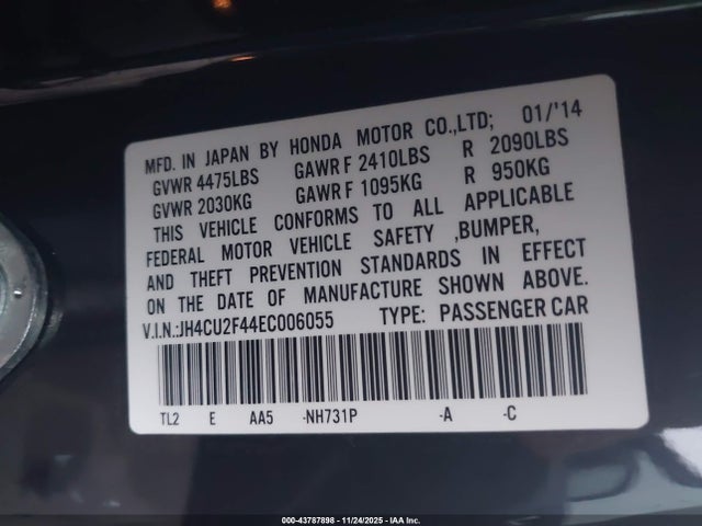 Продаж на аукціоні авто 2014 Acura Tsx 2.4, vin: JH4CU2F44EC006055, номер лоту: 43787898