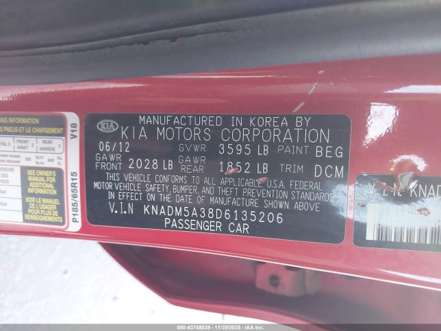 2013 KIA RIO KNADM5A38D6135206 Photo 8