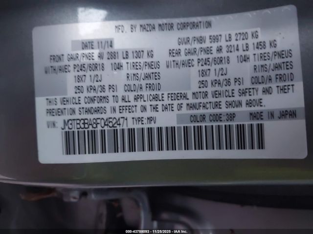 2015 MAZDA CX-9 JM3TB3BA8F0452471 Photo 8