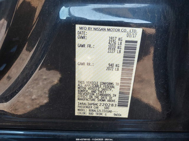 1N4AL3AP6HC220283 Nissan Altima 2.5 Sv