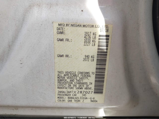 2018 NISSAN ALTIMA 1N4AL3AP7JC287027 Photo 8