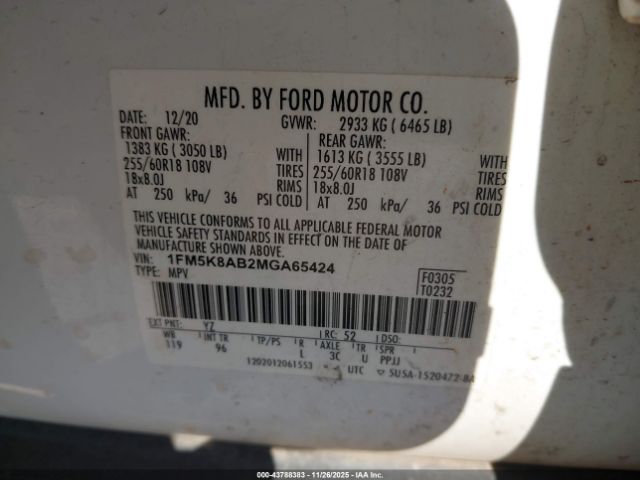 2021 FORD POLICE INTERCEPTOR UTILITY 1FM5K8AB2MGA65424 Photo 8