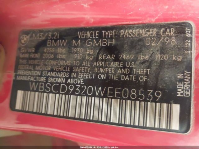 1998 BMW M3 WBSCD9320WEE08539 Photo 8