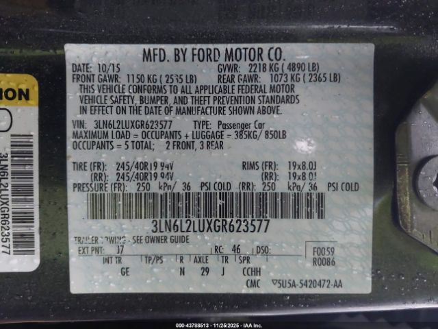 2016 LINCOLN MKZ HYBRID 3LN6L2LUXGR623577 Photo 8