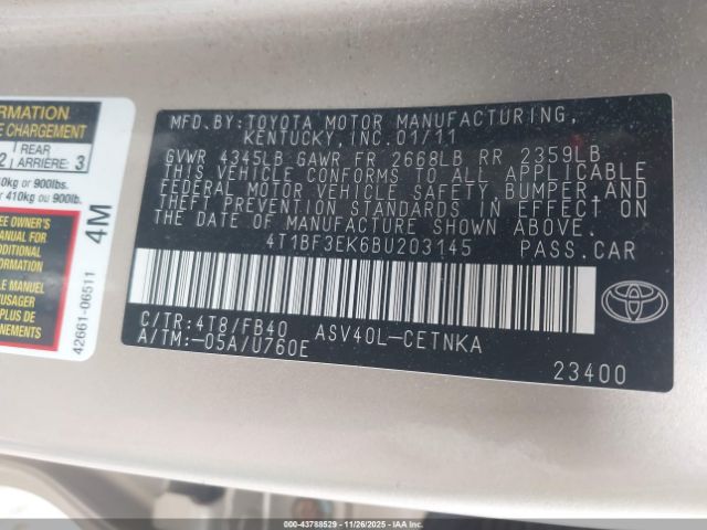 2011 TOYOTA CAMRY 4T1BF3EK6BU203145 Photo 8