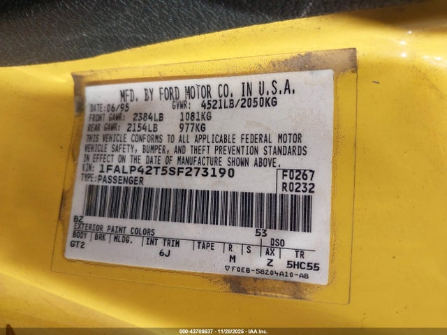 1995 FORD MUSTANG 1FALP42T5SF273190 Photo 8