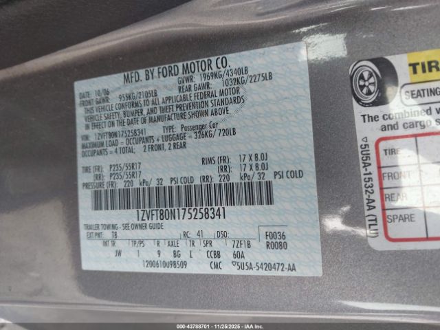 2007 FORD MUSTANG 1ZVFT80N175258341 Photo 8