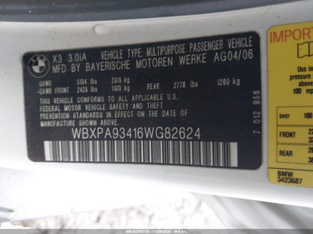 2006 BMW X3 WBXPA93416WG82624 Photo 8