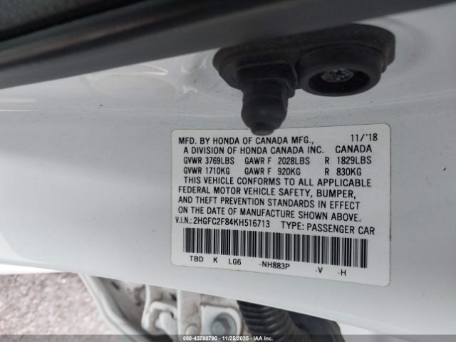 2019 HONDA CIVIC 2HGFC2F84KH516713 Photo 8