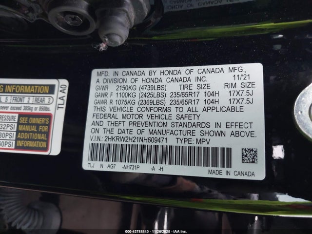 2HKRW2H21NH609471 Honda Cr-v Awd Lx
