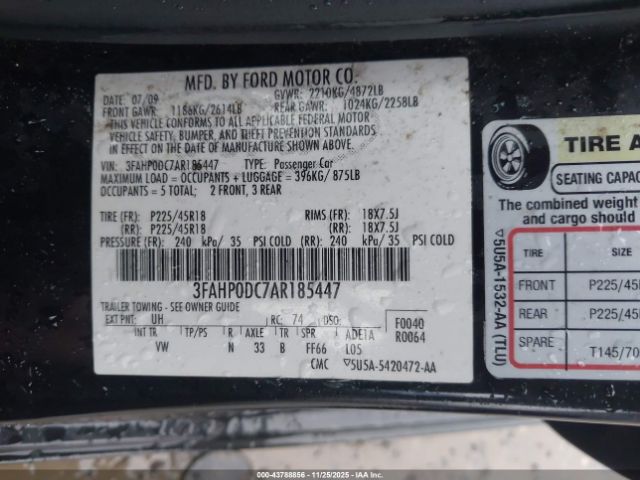 2010 FORD FUSION 3FAHP0DC7AR185447 Photo 8