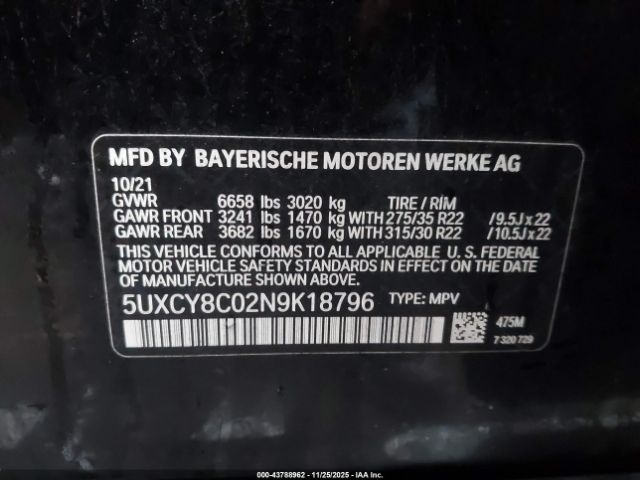 2022 BMW X6 5UXCY8C02N9K18796 Photo 8