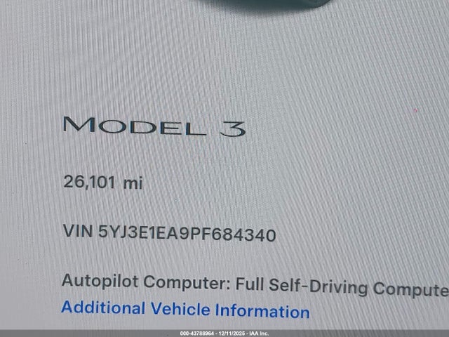 Aukcja sprzedaży 2023 Tesla Model 3 Rear-wheel Drive, vin: 5YJ3E1EA9PF684340, numer aukcji: 43788964