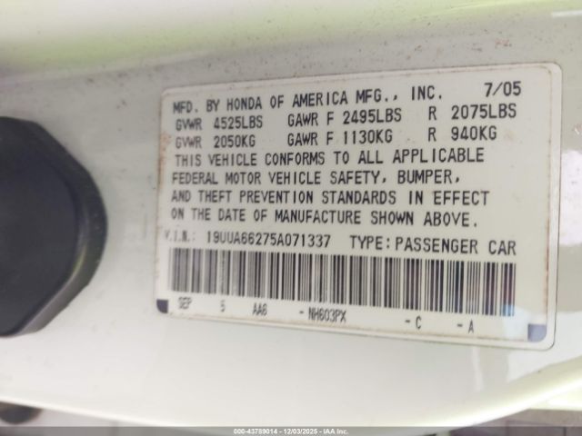 2005 ACURA TL 19UUA66275A071337 Photo 8