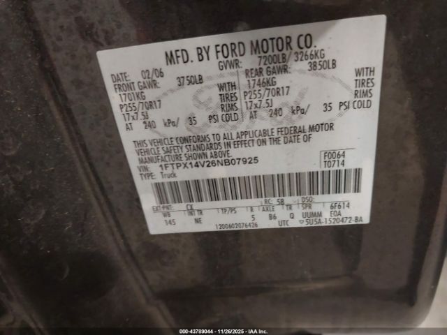 2006 FORD F-150 1FTPX14V26NB07925 Photo 8