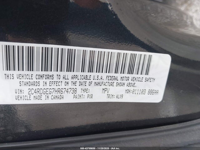 Продаж на аукціоні авто 2017 Dodge Grand Caravan Gt, vin: 2C4RDGEG7HR674738, номер лоту: 43789058