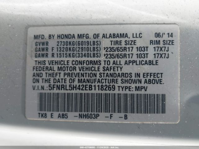 2014 HONDA ODYSSEY 5FNRL5H42EB118269 Photo 8