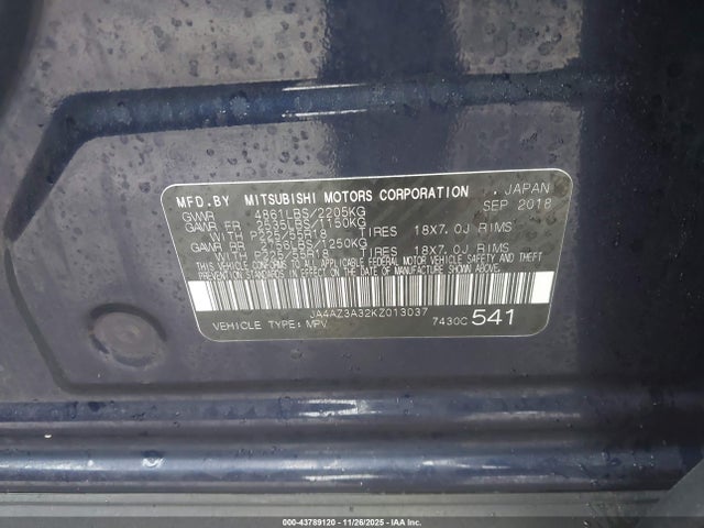 2019 MITSUBISHI OUTLANDER JA4AZ3A32KZ013037 Photo 8