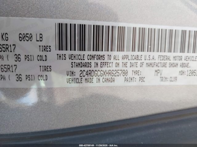 2017 DODGE GRAND CARAVAN 2C4RDGCGXHR625780 Photo 8