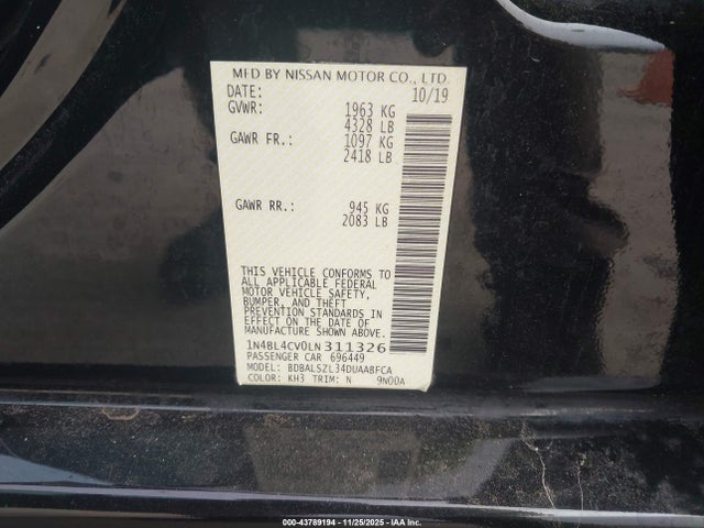 1N4BL4CV0LN311326 Nissan Altima Sr Fwd