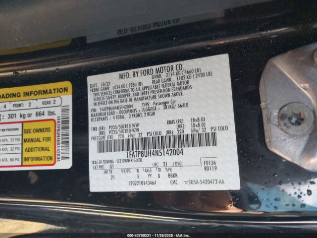 2022 FORD MUSTANG 1FATP8UH4N5142004 Photo 8