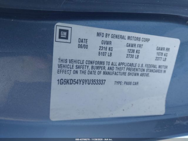 2000 CADILLAC DEVILLE 1G6KD54Y9YU353337 Photo 8