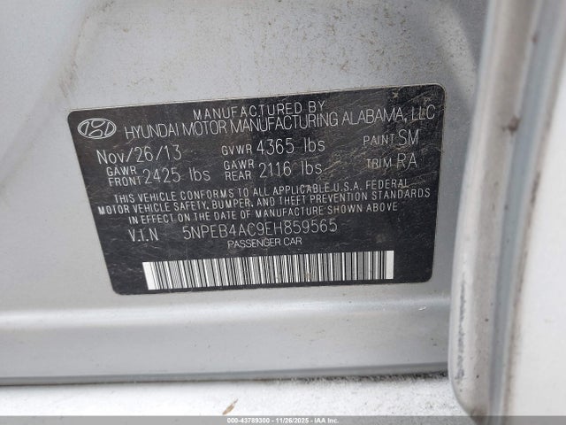 5NPEB4AC9EH859565 Hyundai SONATA GLS