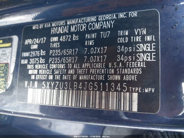 Продаж на аукціоні авто 2018 Hyundai Santa Fe Sport 2.4l, vin: 5XYZU3LB4JG511345, номер лоту: 43789326