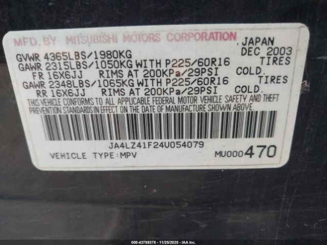 2004 MITSUBISHI OUTLANDER JA4LZ41F24U054079 Photo 8