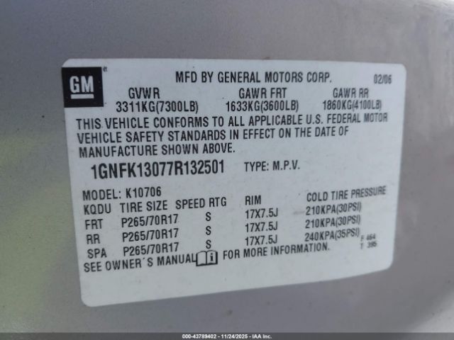 2007 CHEVROLET TAHOE 1GNFK13077R132501 Photo 8
