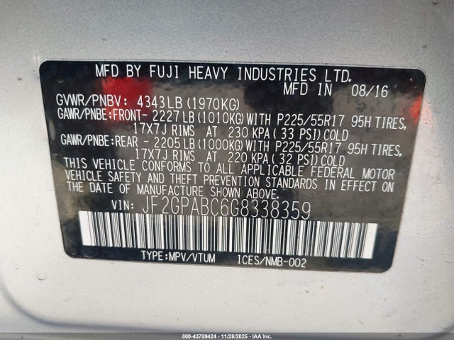 Subaru Crosstrek 2.0i Premium 2016 JF2GPABC6G8338359 Image 9